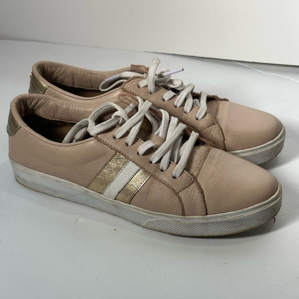 KAANAS blush pink gold triple stripe leather sneaker womens size 10